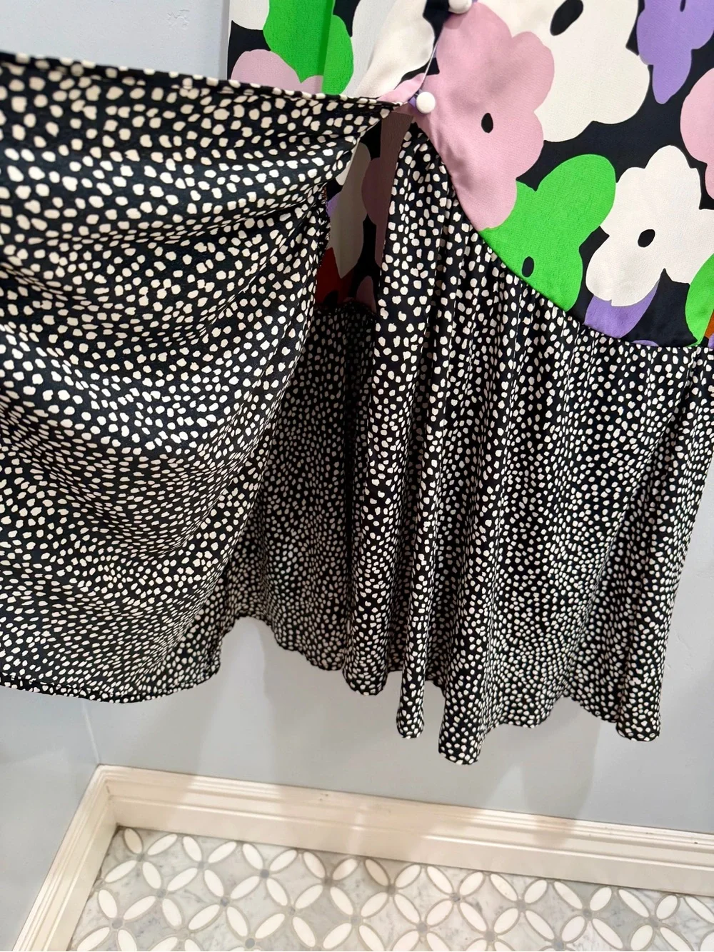 Sold Topshop Mixed Print Floral Polka Dot Midi Dress Multi-Color Flutter Sleeve - Picture 12 of 13